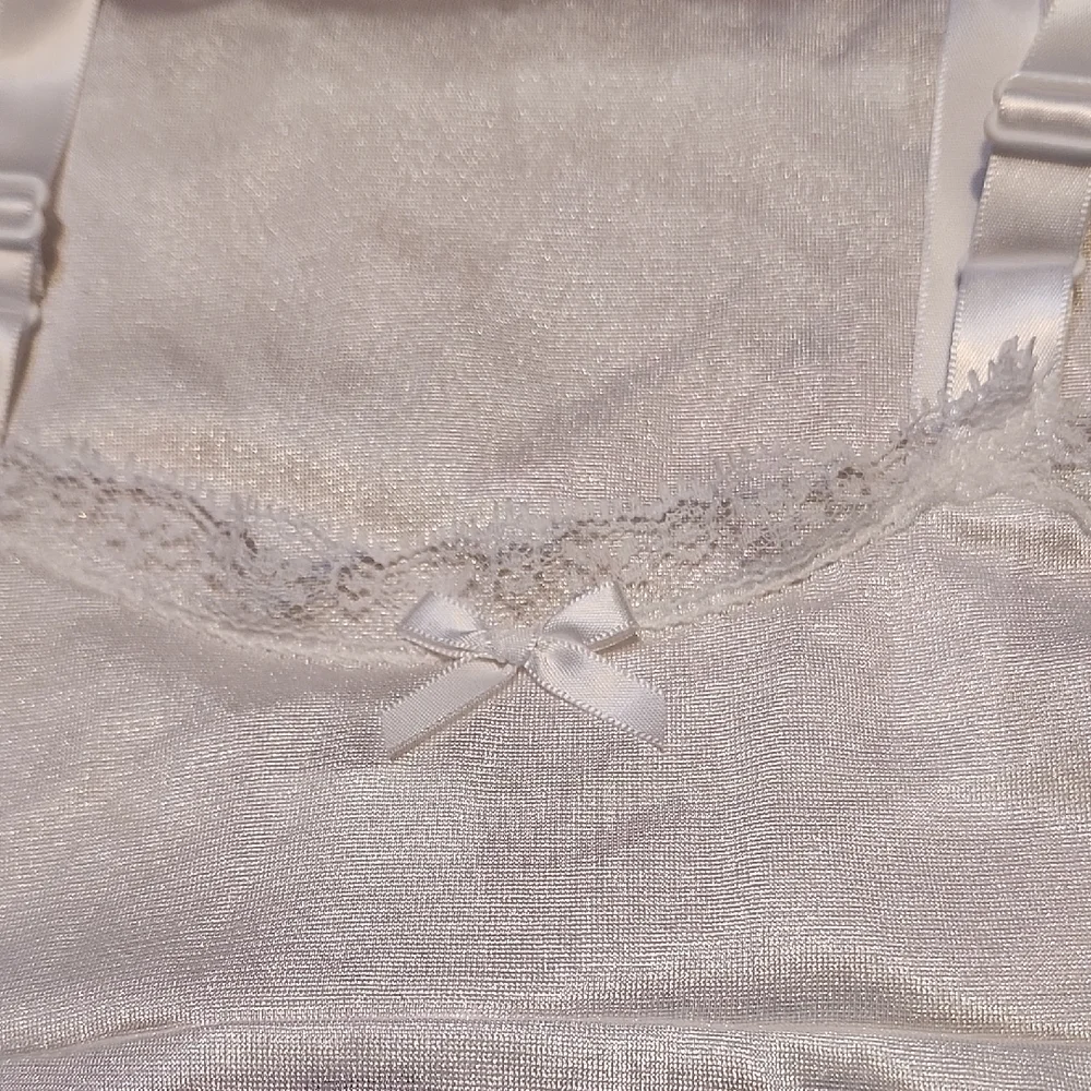 Little Girls toddler baby, size 4 adjustable slip under garment nylon White bow